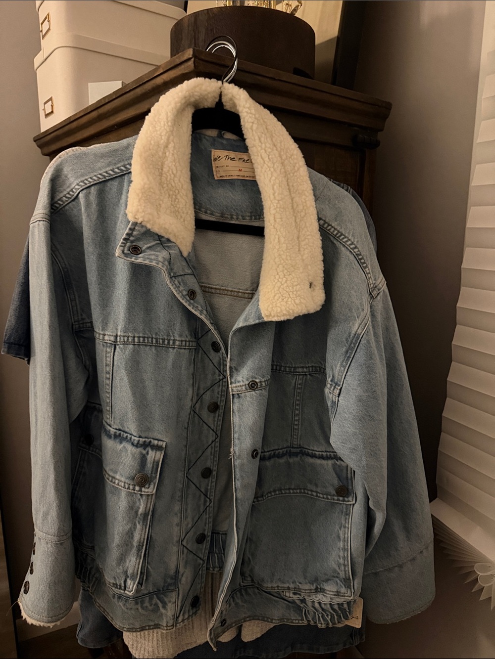 Free People Light Wash Denim Sherpa Jacket
